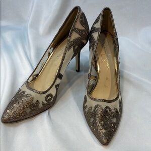 Jessica Simpson Women Liereena2 Bronze Glitter, Mesh, Pointed Stiletto, size 10M